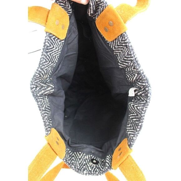 NEW SERRV GRAY COTTON TAN BROWN SUEDE TRIM HANDLES TOTE SHOULDER BAG HANDBAG - Picture 9 of 15